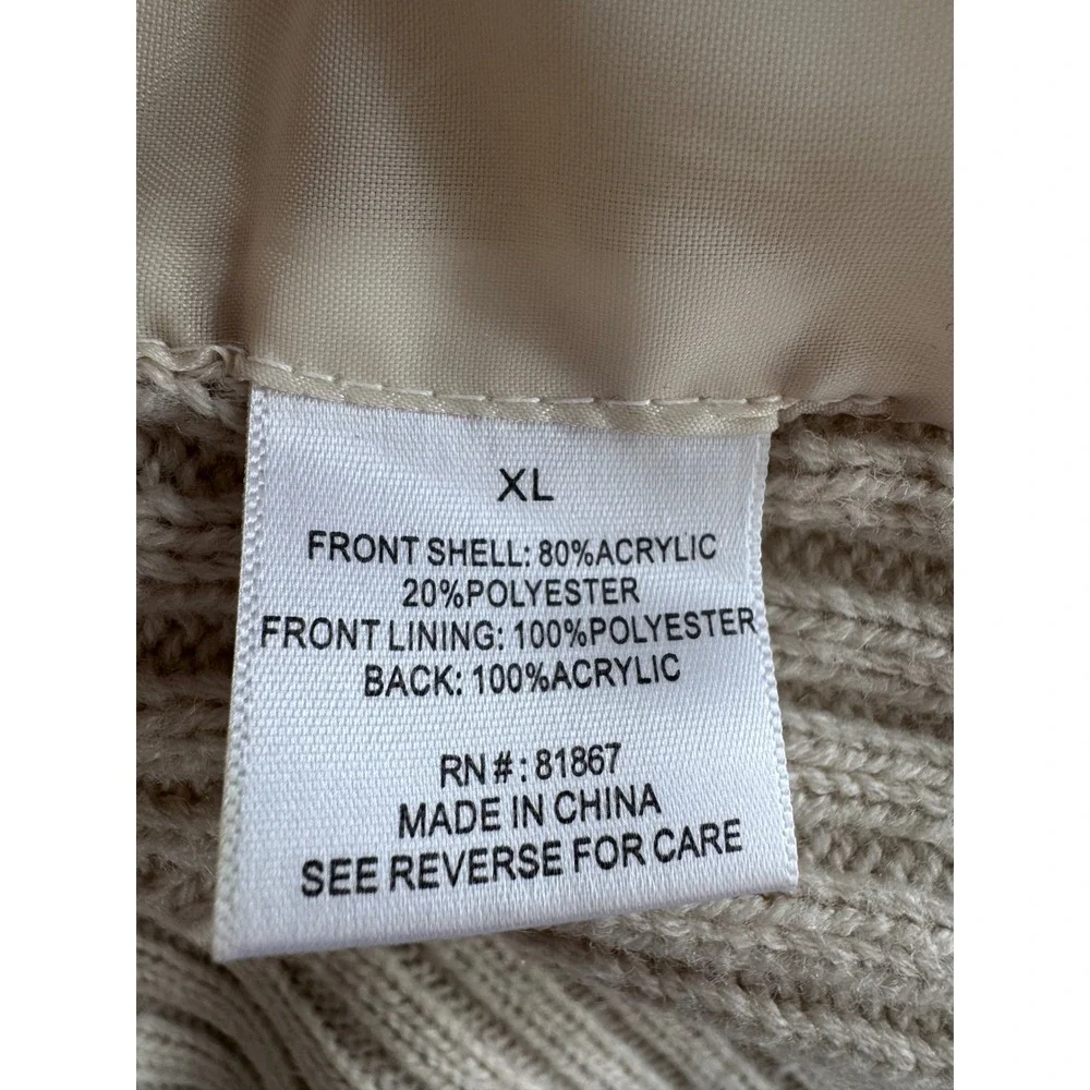 JJ Basics Womens XL Faux Fur Ribbed Knit Back Vest Cream Ivory Open Front Layer